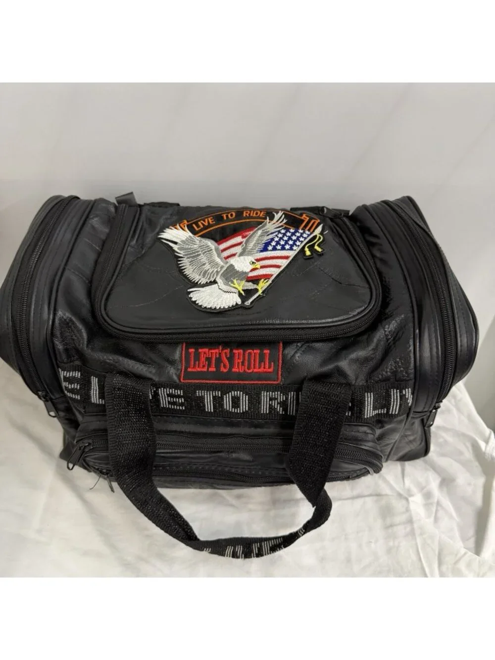 Vintage Genuine Leather Motorcycle Travel Duffel Bag Route 66 Live To Ride Eagle
